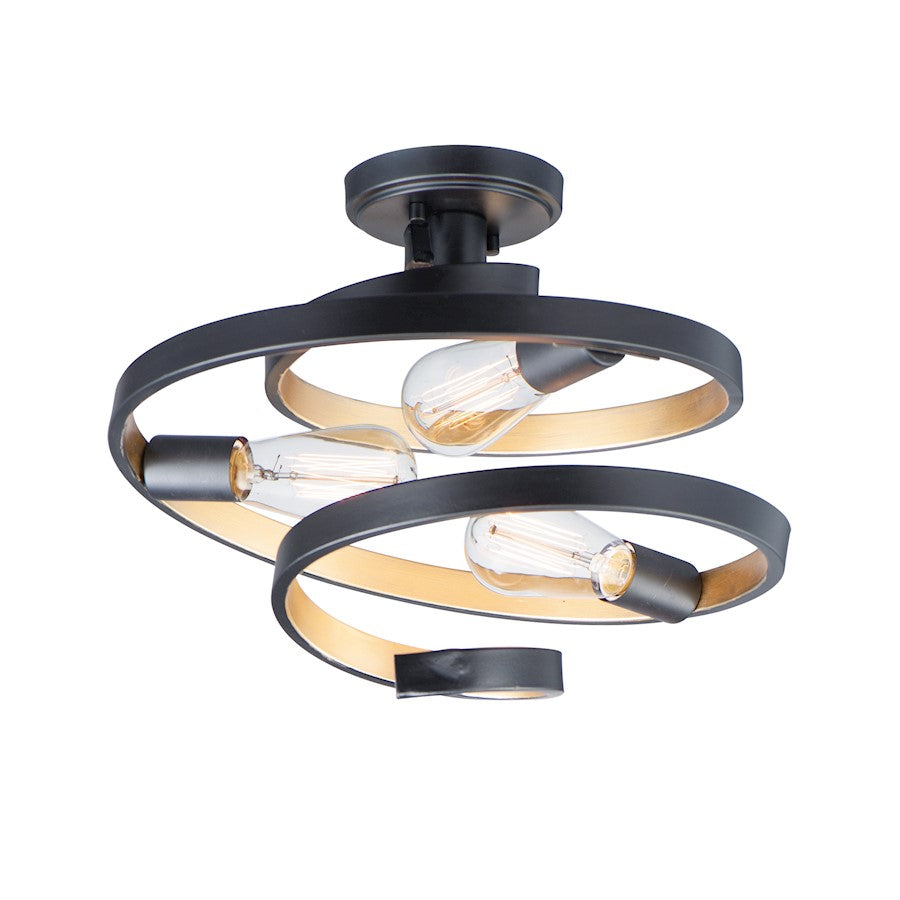 Maxim Lighting Twister 3-Light Semi-Flush Mount, Black/Gold
