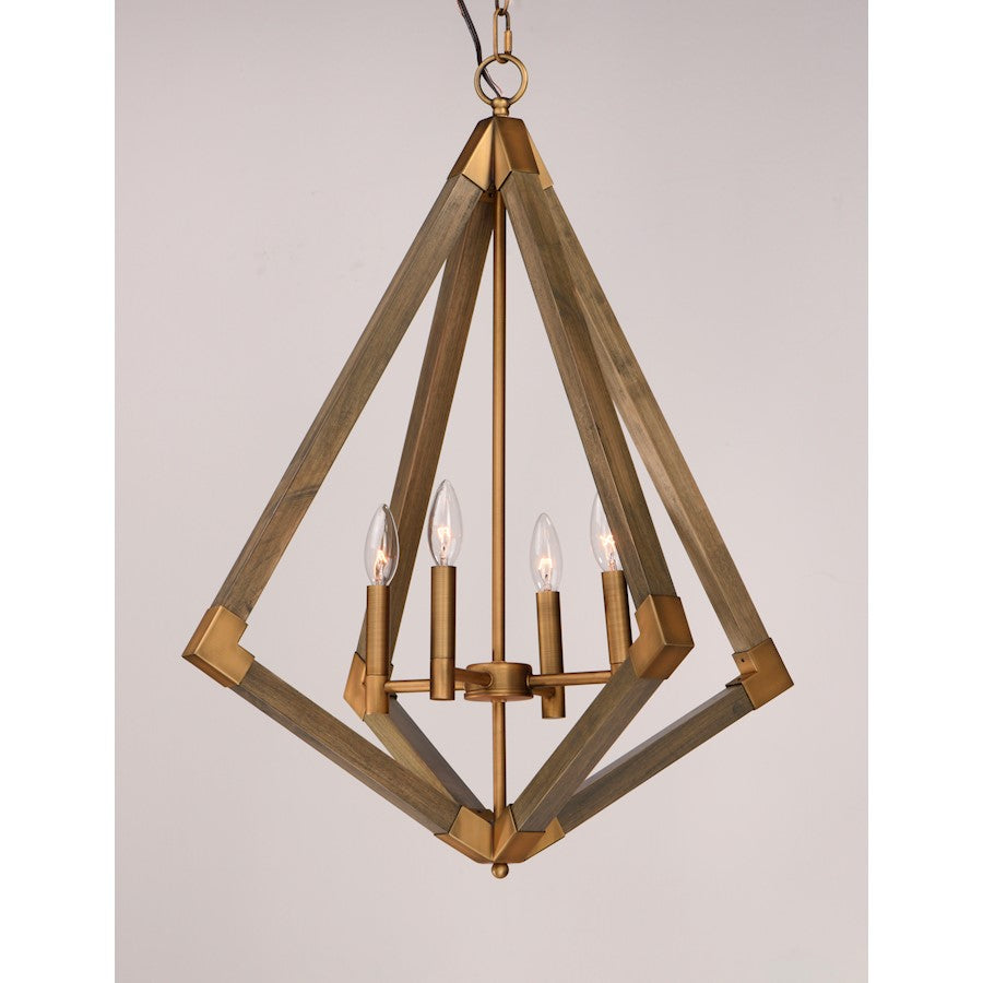 4 Light Pendant, Weathered Oak