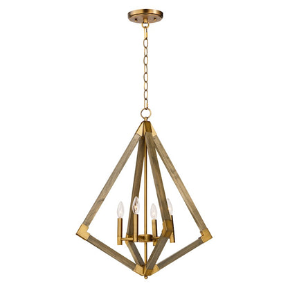 4 Light Pendant, Weathered Oak