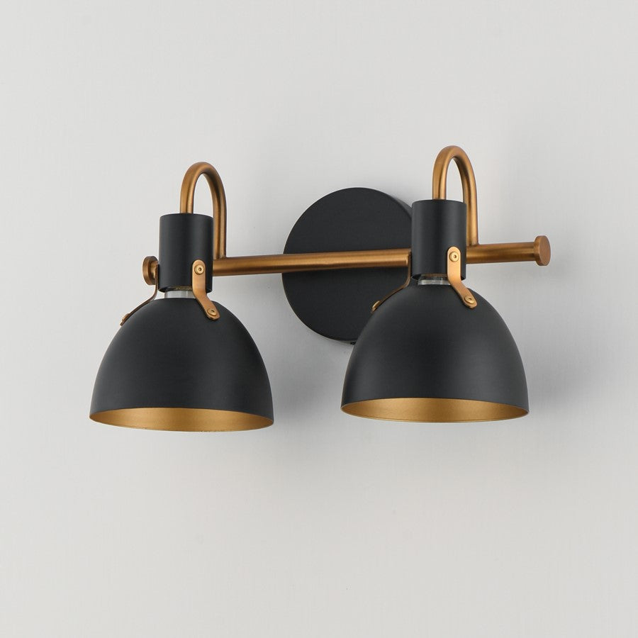 Maxim Lighting Dusk 2 Light 8.75" Bath Vanity, Black/Antique Brass