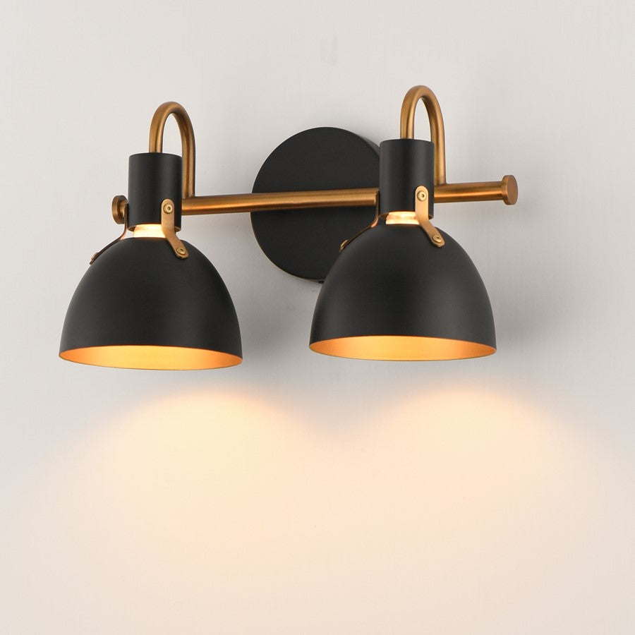 Maxim Lighting Dusk 2 Light 8.75" Bath Vanity, Black/Antique Brass