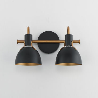 Maxim Lighting Dusk 2 Light 8.75" Bath Vanity, Black/Antique Brass
