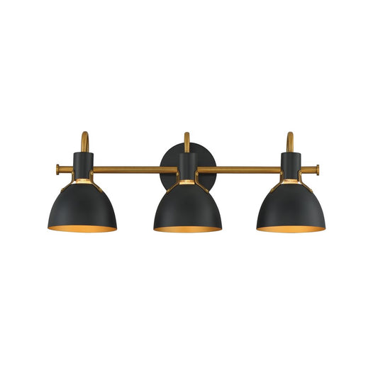 Maxim Lighting Dusk 3 Light 8.75" Bath Vanity, Black/Antique Brass - 12343BKAB