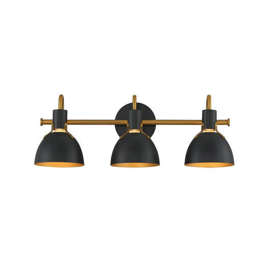 Maxim Lighting Dusk 3 Light 8.75" Bath Vanity, Black/Antique Brass