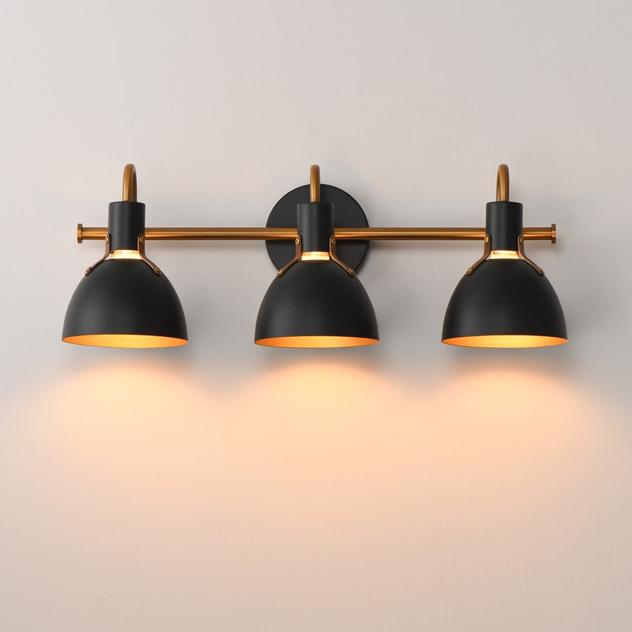 Maxim Lighting Dusk 3 Light 8.75" Bath Vanity, Black/Antique Brass