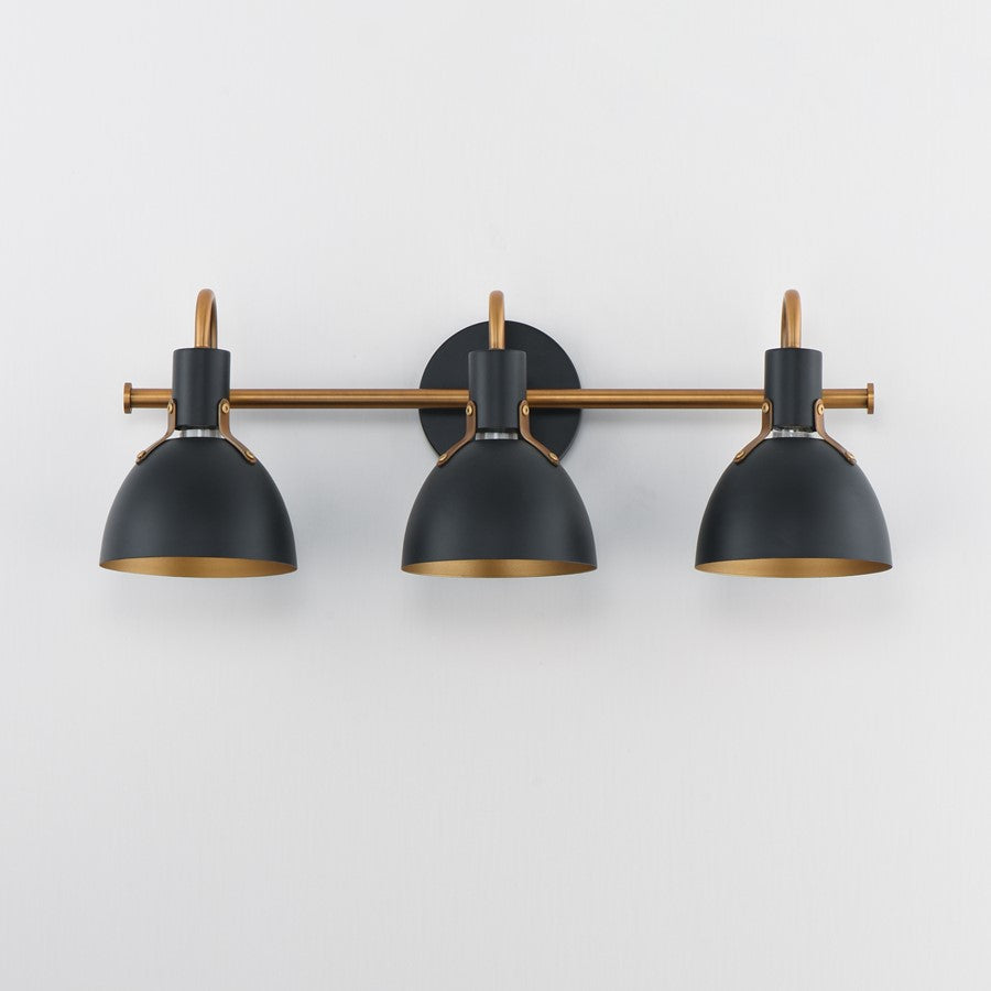 Maxim Lighting Dusk 3 Light 8.75" Bath Vanity, Black/Antique Brass