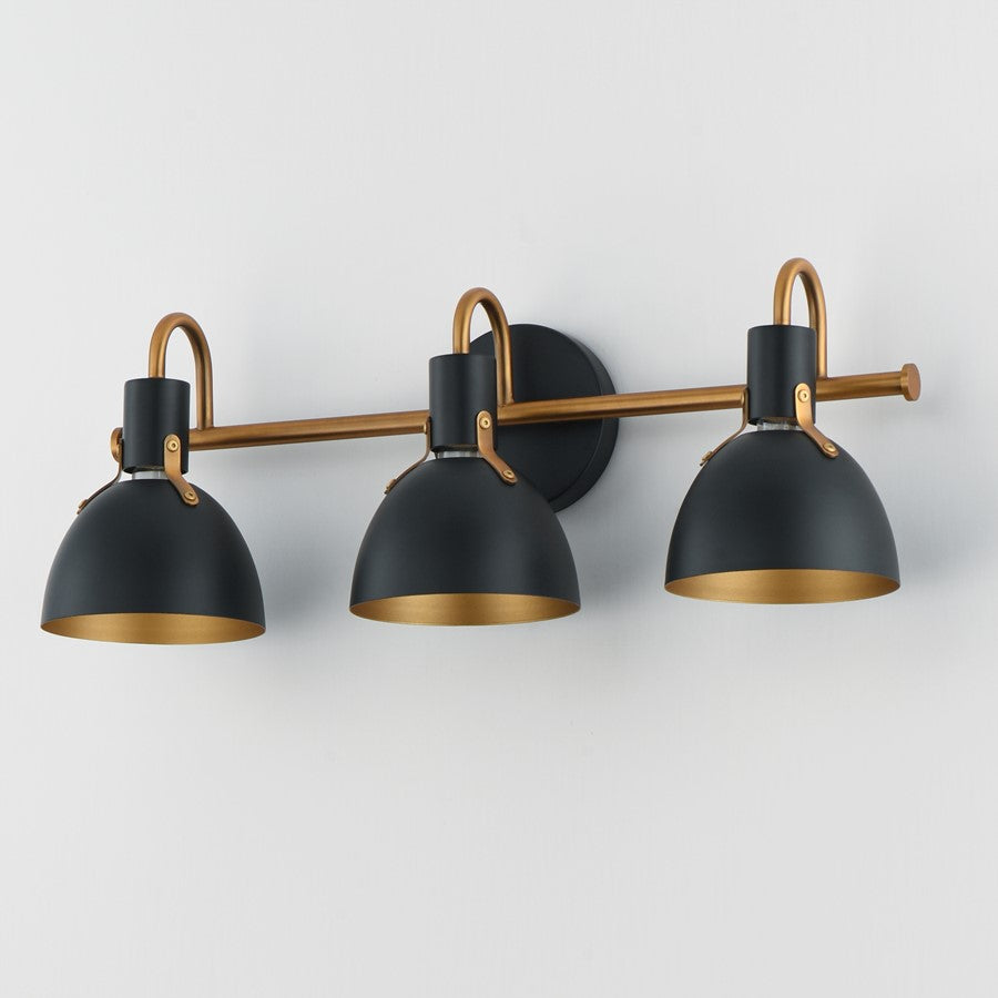 Maxim Lighting Dusk 3 Light 8.75" Bath Vanity, Black/Antique Brass