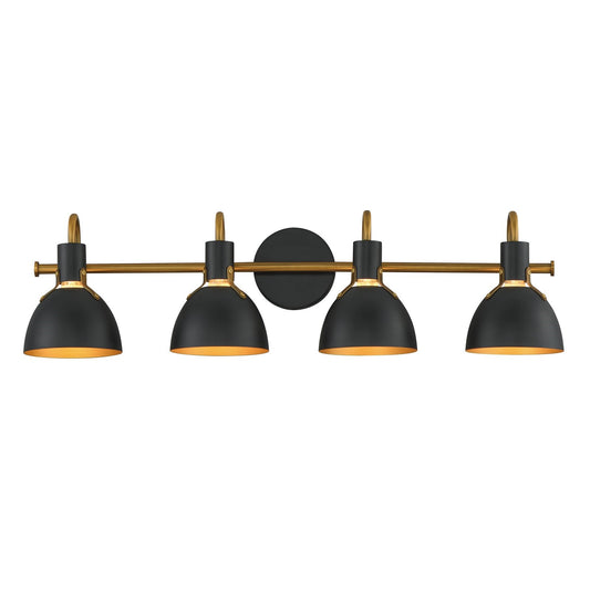 Maxim Lighting Dusk 4 Light 8.75" Bath Vanity, Black/Antique Brass