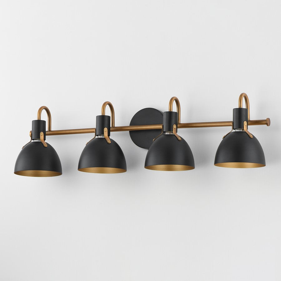 Maxim Lighting Dusk 4 Light 8.75" Bath Vanity, Black/Antique Brass