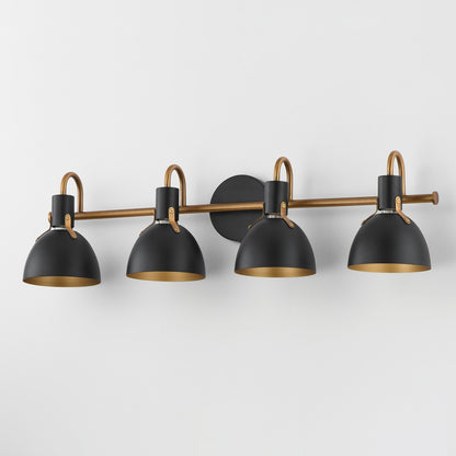 Maxim Lighting Dusk 4 Light 8.75" Bath Vanity, Black/Antique Brass