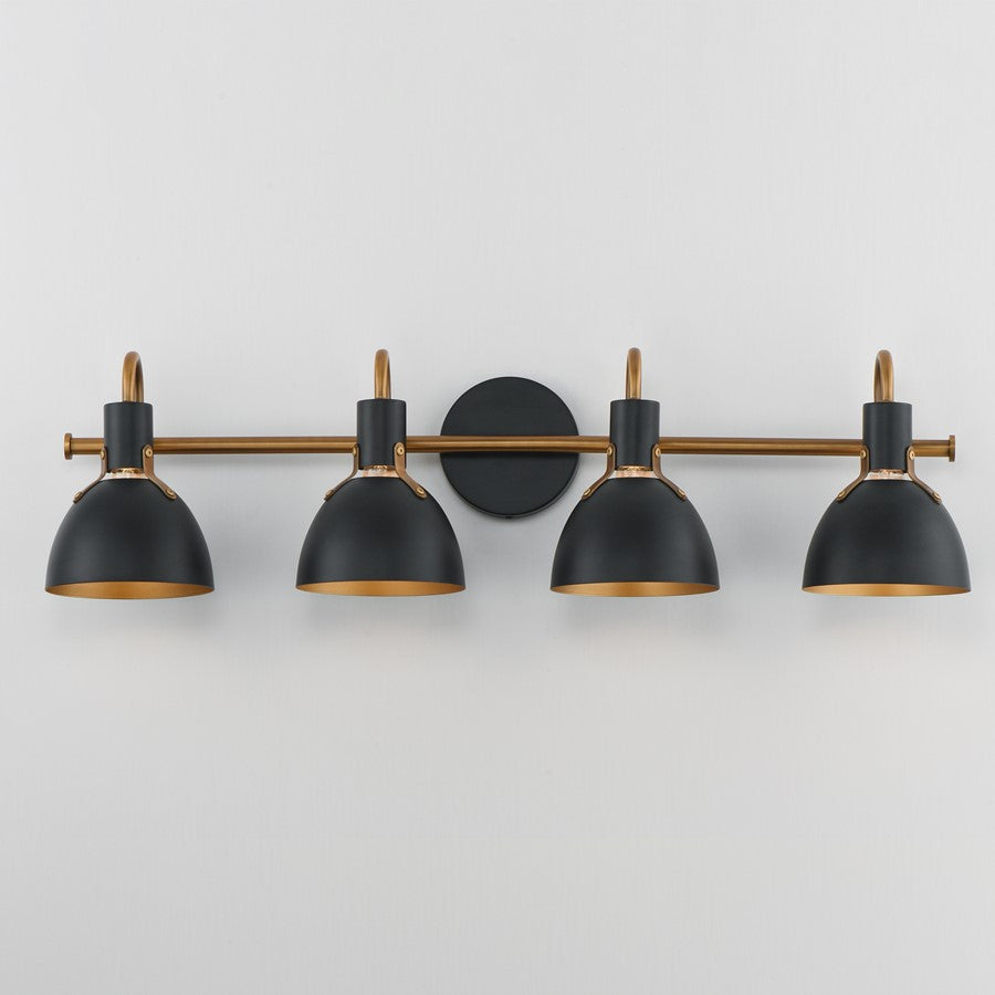 Maxim Lighting Dusk 4 Light 8.75" Bath Vanity, Black/Antique Brass