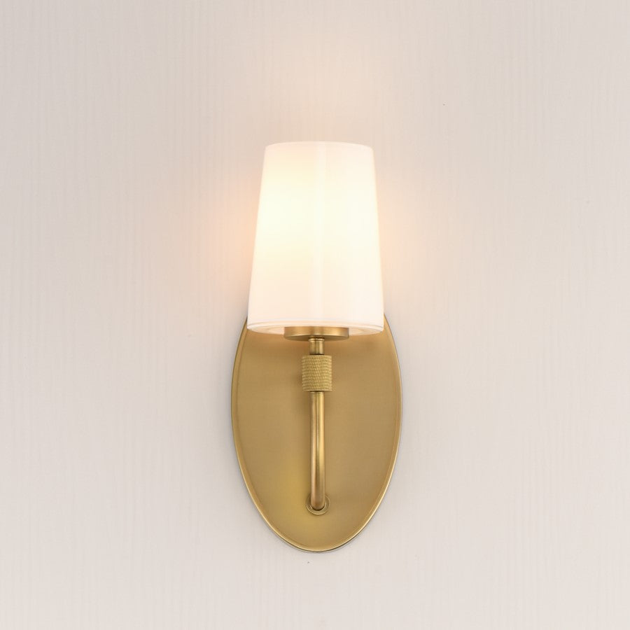 Maxim Lighting Durham 1 Light Wall Sconce, Natural Aged Brass/White
