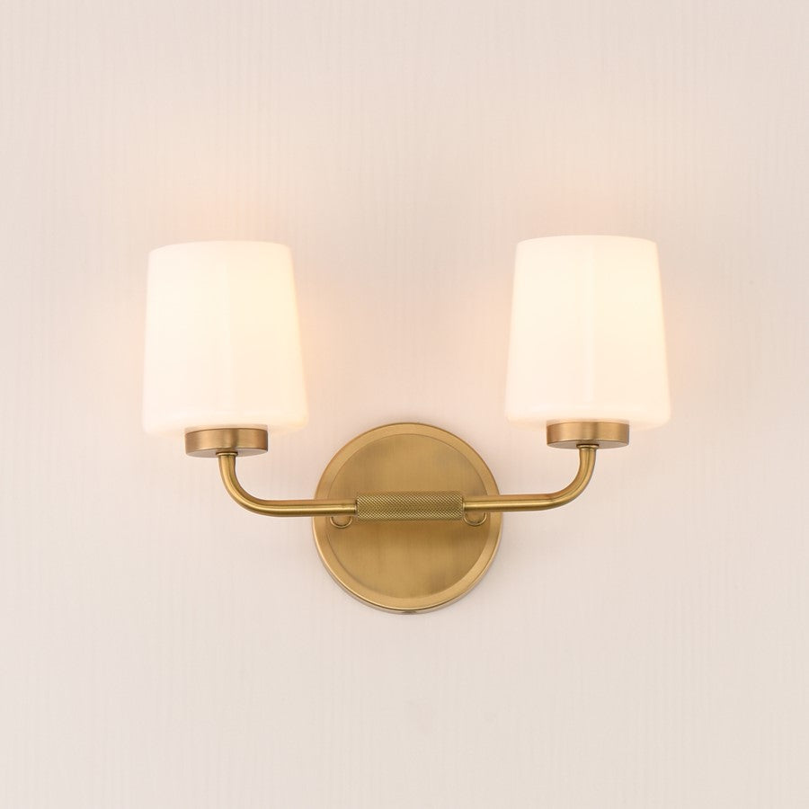 Maxim Lighting Durham 2 Light Wall Sconce, Natural Aged Brass/White