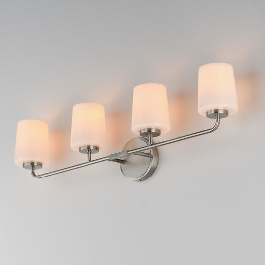 Maxim Lighting Durham 4 Light 9.25" Bath Vanity, Satin Nickel/White - 12694WTSN