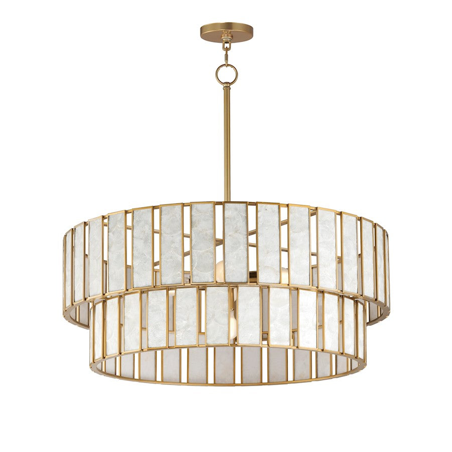 Maxim Lighting Miramar 6 Light Chandlelier, Capiz/Aged Brass