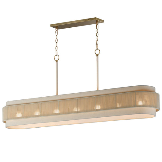 Maxim Seacliff 60in 7-Light Linear Pendant | Coastal Natural Aged Brass and Off-White Cotton | Kitchen Island & Dining Room | Model 12817OFNAB