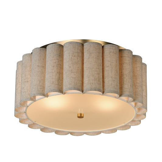 Maxim Penelope 2-Light Flush Mount | Traditional Natural Aged Brass and Off White Linen | Bedroom & Hallway Ceiling Light | Model 12849OFNAB