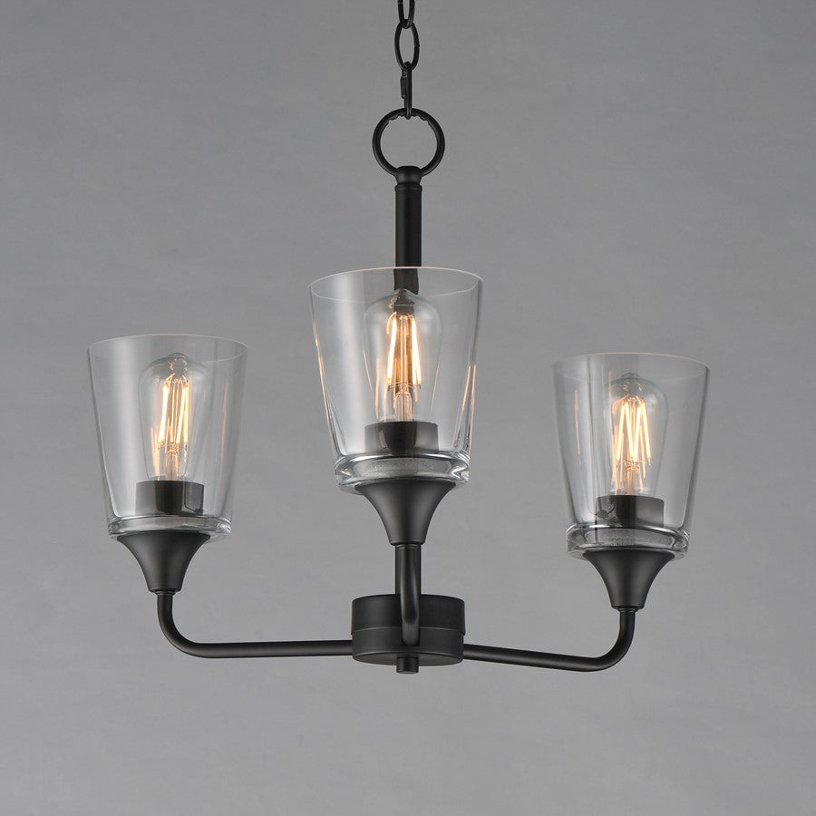 Maxim Lighting Hudson 3Lt 15.25" Single-Tier Chandelier, Black/Clear