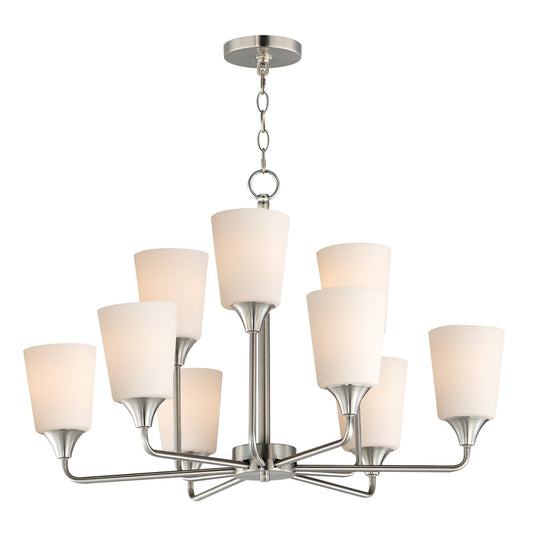 Maxim Lighting Hudson 9Lt 19.25" Multi-Tier Chandelier, Nickel/White