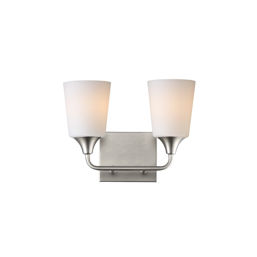 Maxim Lighting Hudson 2Lt 9.75" Bath Vanity, Nickel/White - 12882SWSN