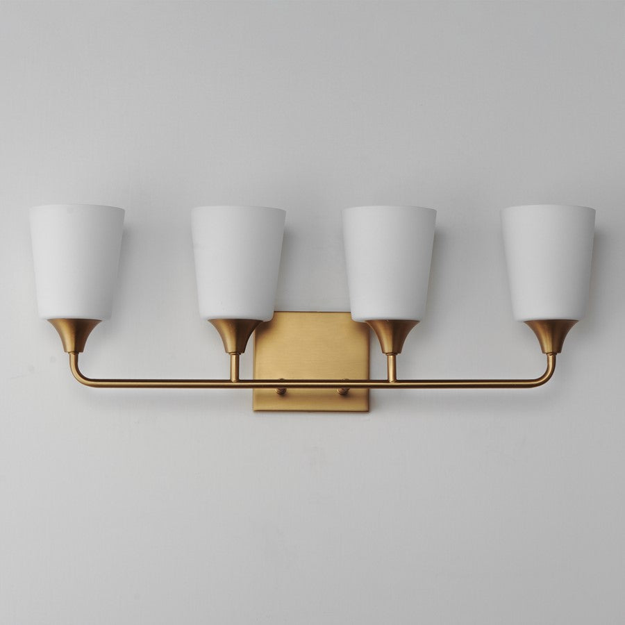 Maxim Lighting Hudson 4Lt 9.75" Bath Vanity, Aged Brass/Satin White