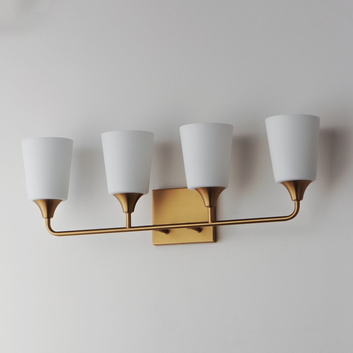 Maxim Lighting Hudson 4Lt 9.75" Bath Vanity, Aged Brass/Satin White
