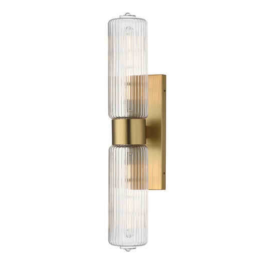 Maxim Lighting Kasbah 2 Light Wall Sconce, Satin Brass/Clear Ribbed