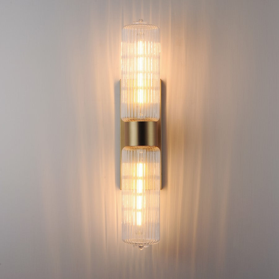 Maxim Lighting Kasbah 2 Light Wall Sconce, Satin Brass/Clear Ribbed
