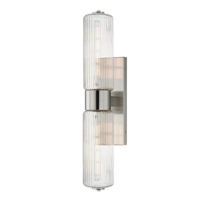 Maxim Lighting Kasbah 2 Light Wall Sconce, Satin Nickel/Clear Ribbed - 15192CRSN