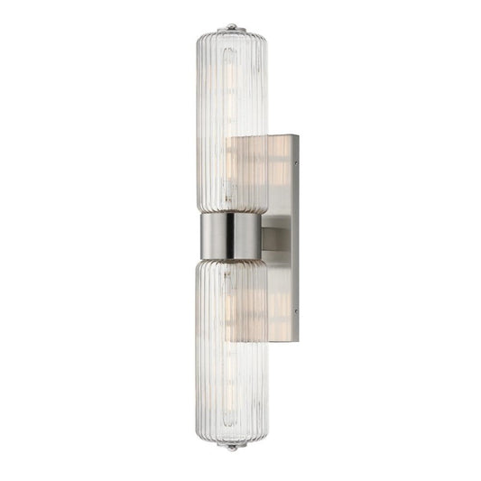 Maxim Lighting Kasbah 2 Light Wall Sconce, Satin Nickel/Clear Ribbed