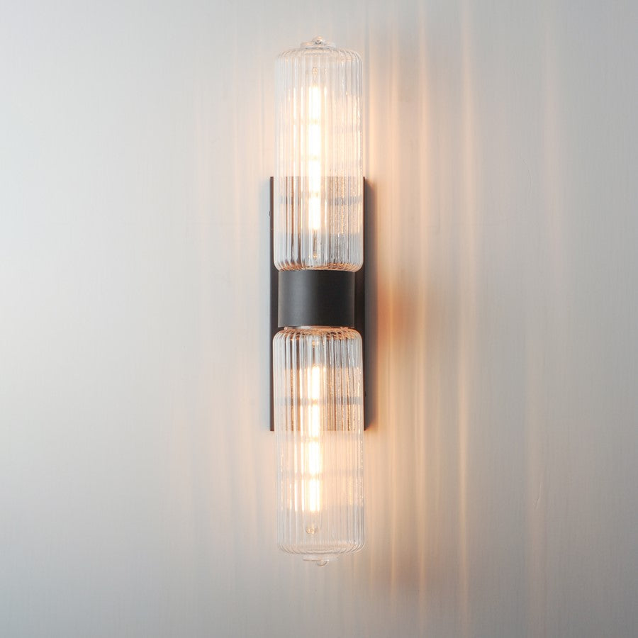 Maxim Lighting Kasbah 2 Light Wall Sconce, Satin Nickel/Clear Ribbed