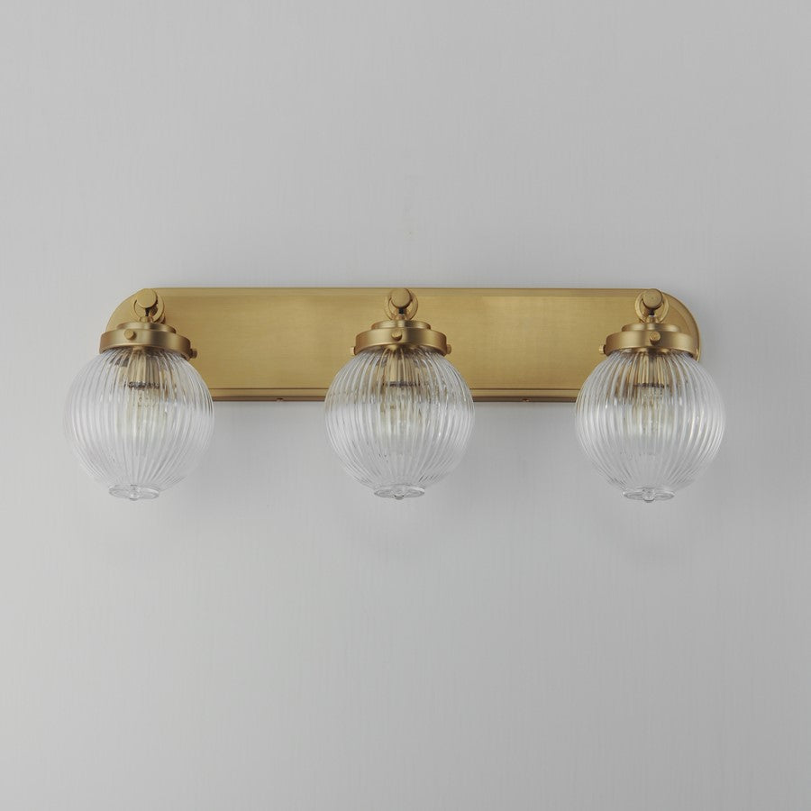 Maxim Lighting Kasbah 3 Light Bath Vanity, Satin Brass/Clear Ribbed