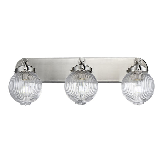 Maxim Lighting Kasbah 3 Light Bath Vanity, Satin Nickel/Clear Ribbed