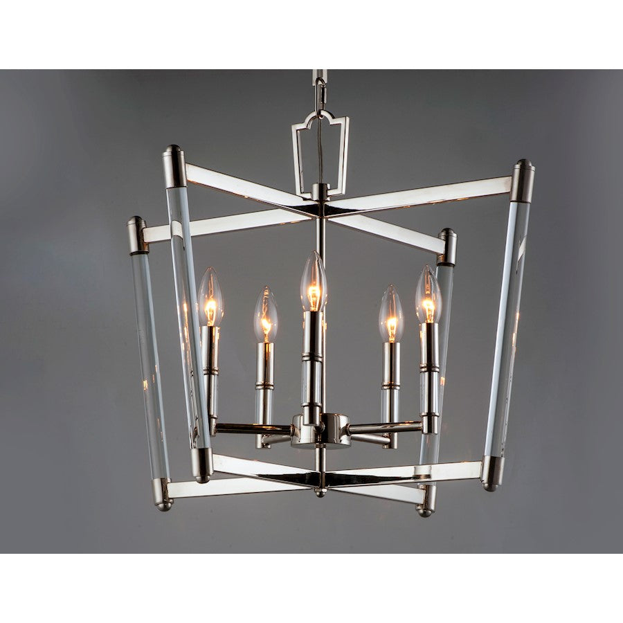 5 Light Chandelier, Polished Nickel