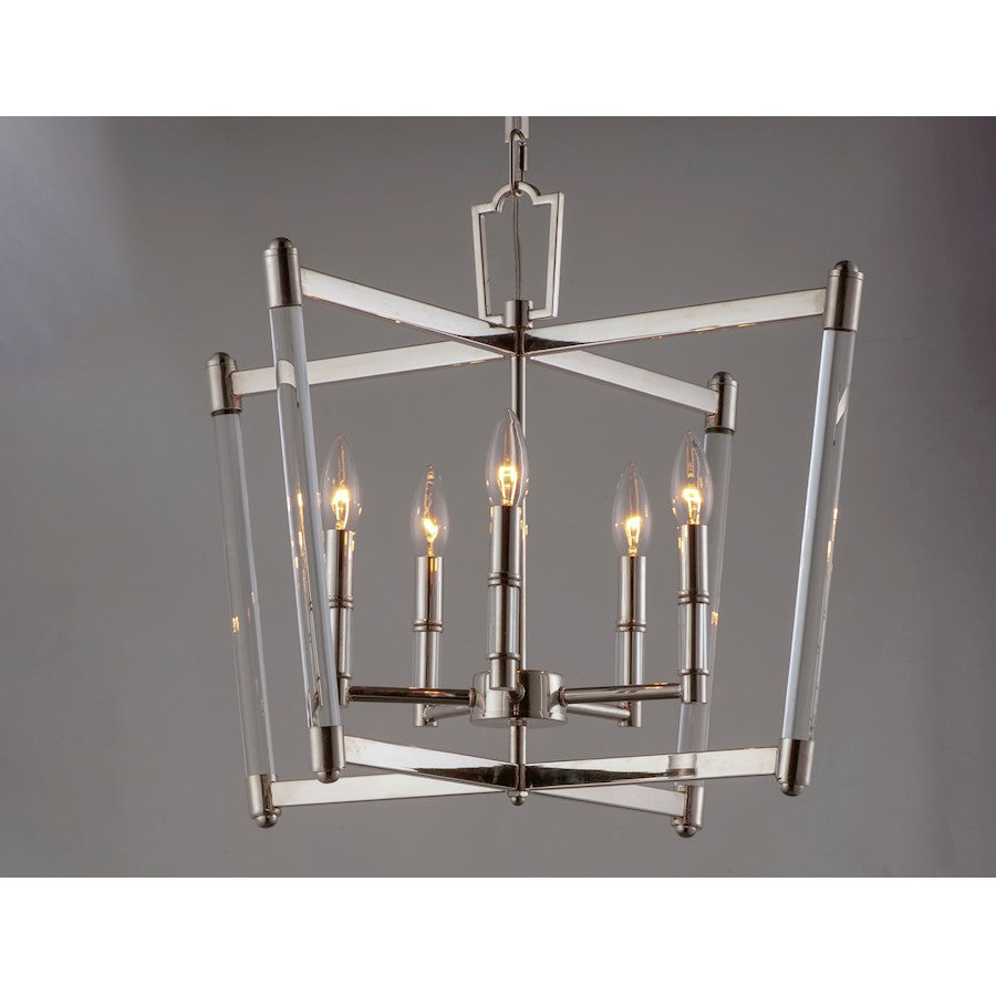 5 Light Chandelier, Polished Nickel