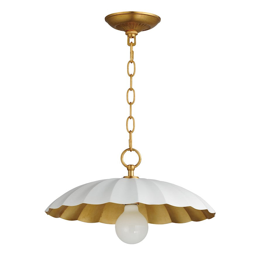 Maxim Lighting Primrose 16in 1-Light Pendant | Matte White and Gold Leaf Metal | Kitchen Island & Dining Room | 16 x 16 x 9 in | Model 18055MWGL