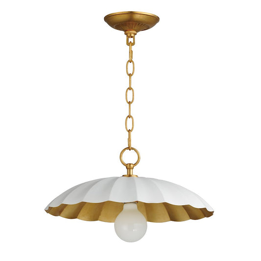 Maxim Lighting Primrose 16in 1-Light Pendant | Matte White and Gold Leaf Metal | Kitchen Island & Dining Room | 16 x 16 x 9 in | Model 18055MWGL
