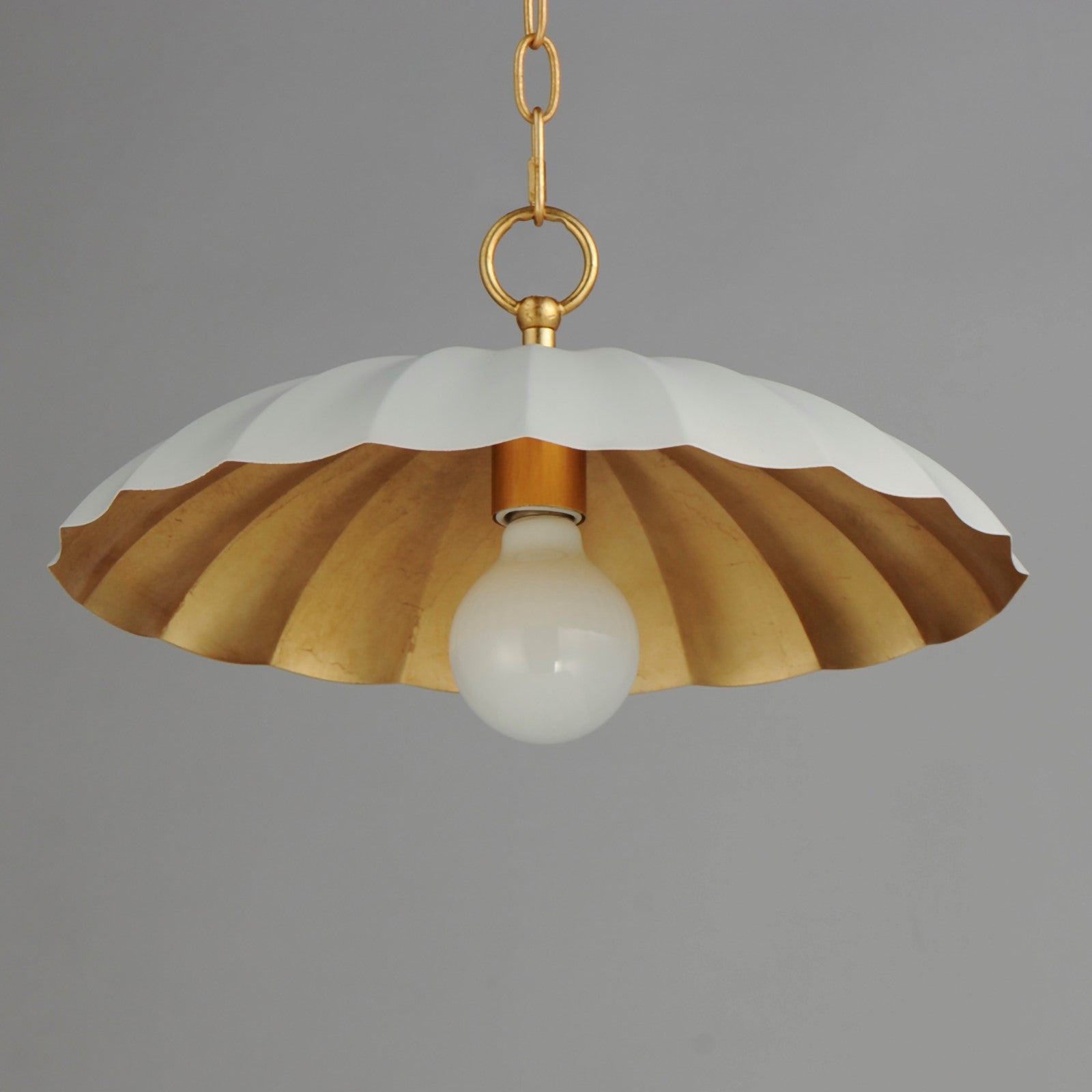 Maxim Lighting Primrose 16in 1-Light Pendant | Matte White and Gold Leaf Metal | Kitchen Island & Dining Room | 16 x 16 x 9 in | Model 18055MWGL