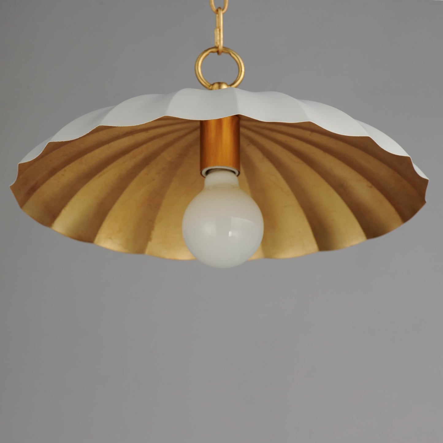 Maxim Lighting Primrose 16in 1-Light Pendant | Matte White and Gold Leaf Metal | Kitchen Island & Dining Room | 16 x 16 x 9 in | Model 18055MWGL