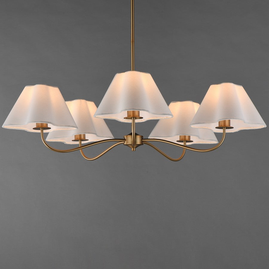 Maxim Lighting Saxon 5Lt 9.25" Chandelier, Natural Aged Brass/White