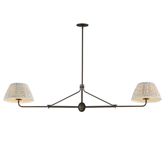 Maxim Lighting Dunbridge 12in 2-Light Linear Pendant | Traditional Weathered Brass and Off-White Fabric | Kitchen Island & Dining | Model 18412BWANB