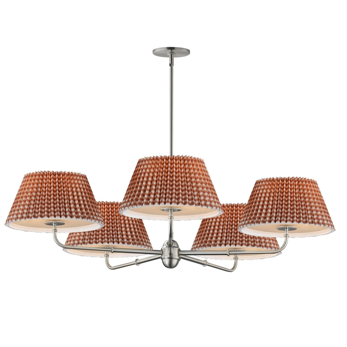 Maxim Lighting Dunbridge 42in 5-Light Chandelier | Polished Nickel and Rustic Beige Gingham | Dining Room & Foyer | Model 18415RBPN