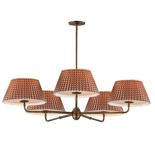 Maxim Lighting Dunbridge 42in 5-Light Chandelier | Weathered Brass and Rustic Beige Gingham | Dining Room & Foyer | Model 18415RBWBR