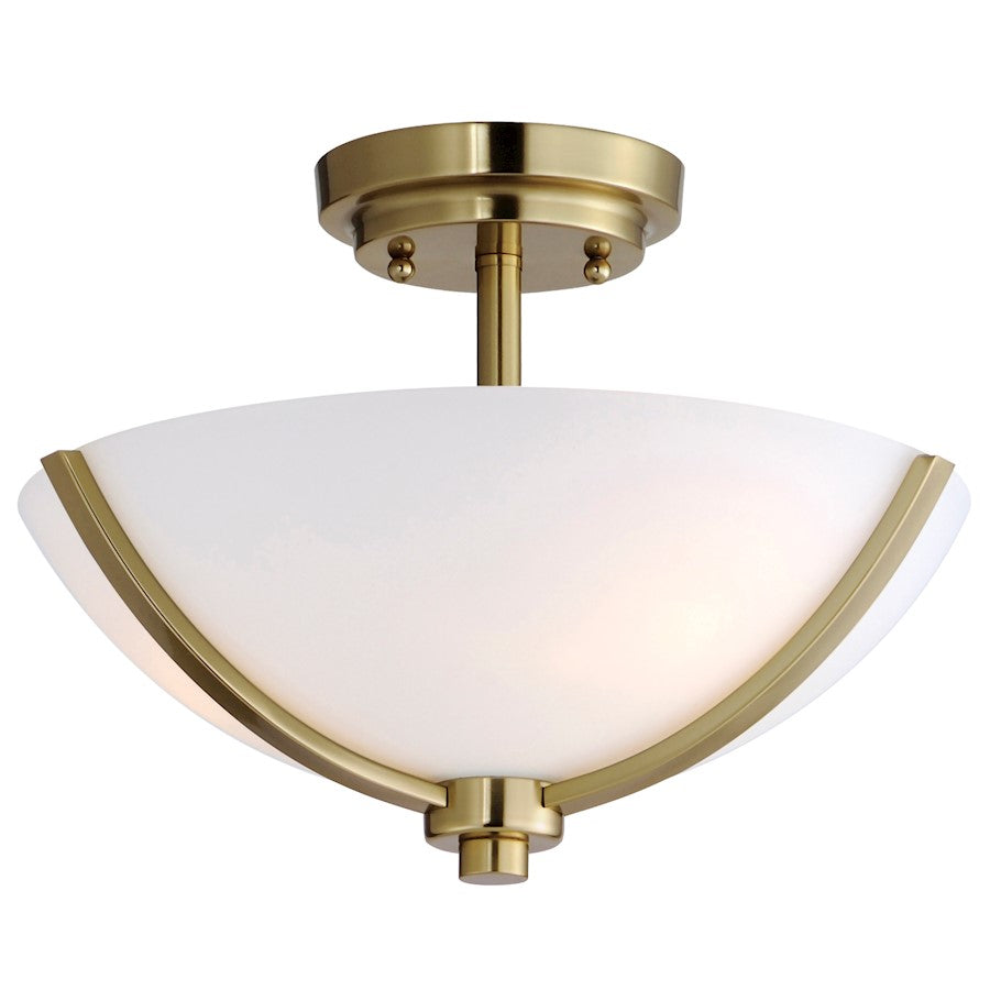Maxim Deven 3 Light Semi-Flush Mount, Satin Brass/Satin White