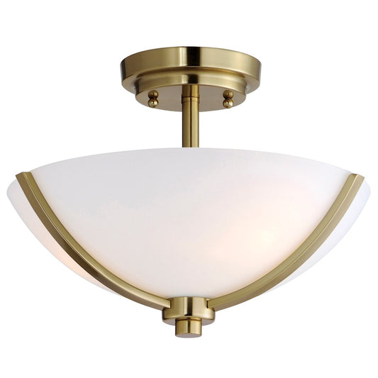 Maxim Deven 3 Light Semi-Flush Mount, Satin Brass/Satin White