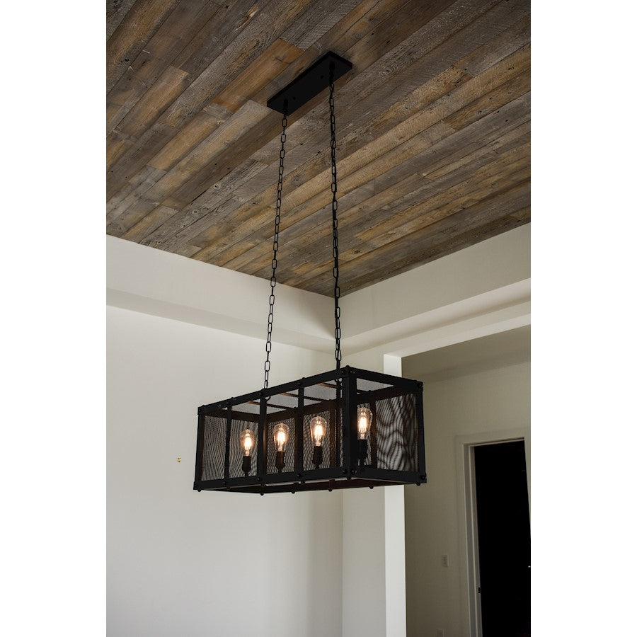 4 Light Linear Pendant, Black/Brass