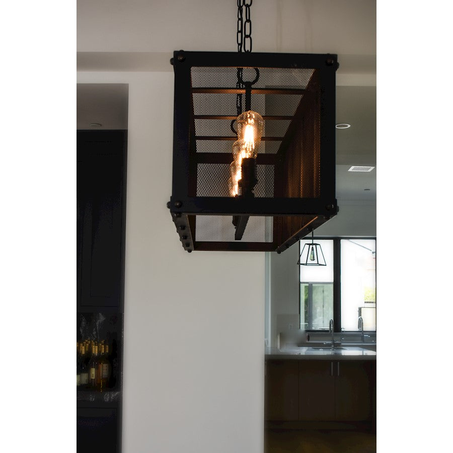 4 Light Linear Pendant, Black/Brass