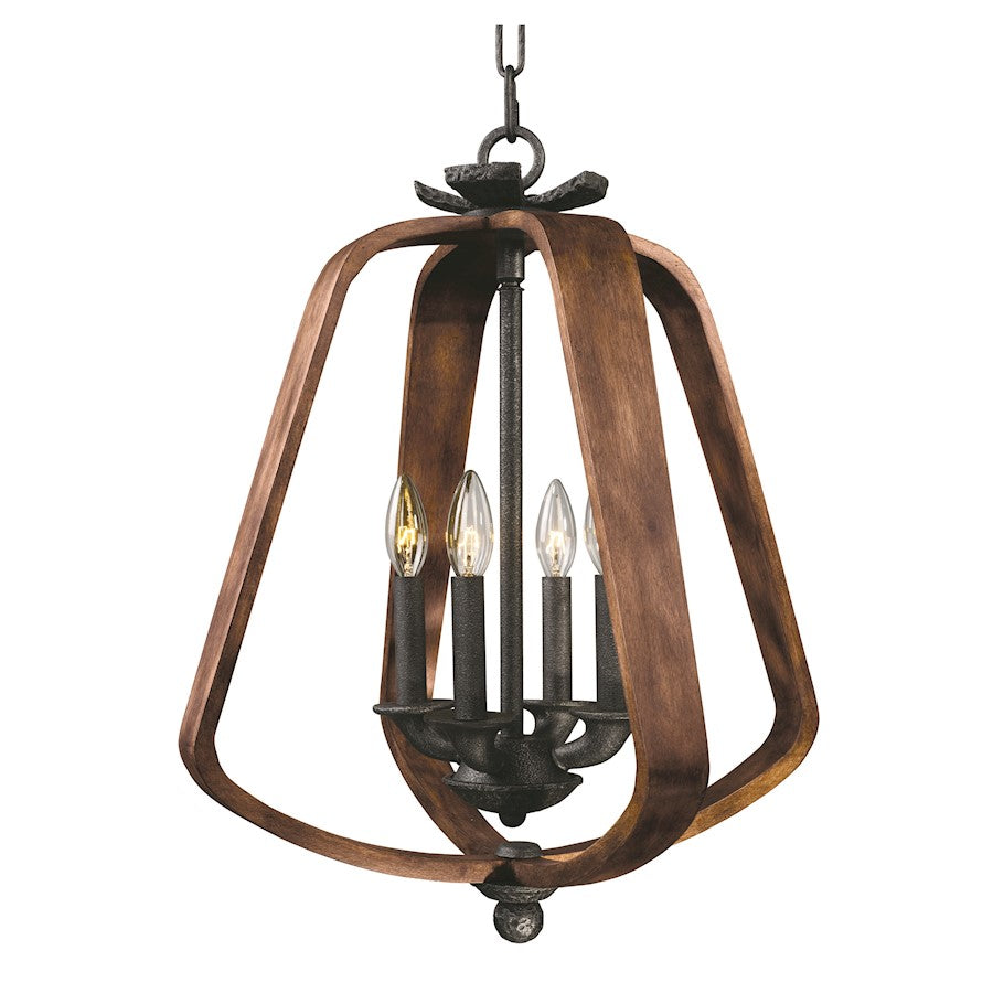 Maxim Road House 4-Light Chandelier, Barn Wood/Iron Ore