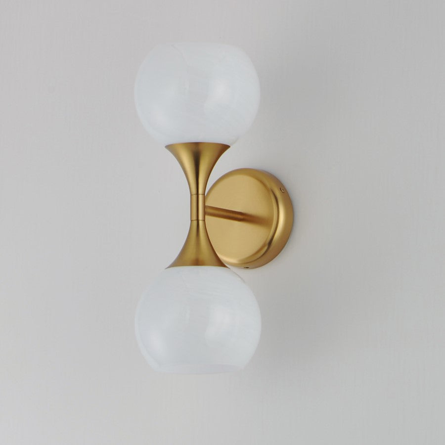 Maxim Lighting Neve 2 Light Wall Sconce, Natural Aged Brass/Marble