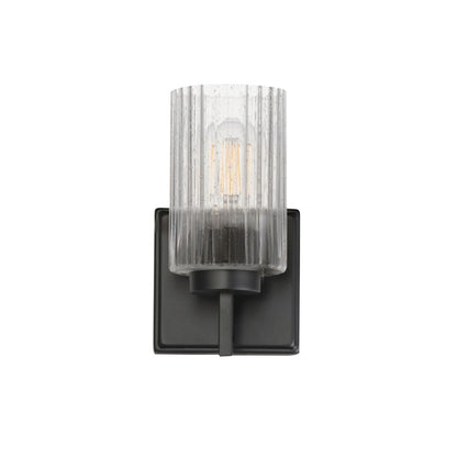 Maxim Lighting Rigata 1 Light Wall Sconce, Black/Clear Ribbed